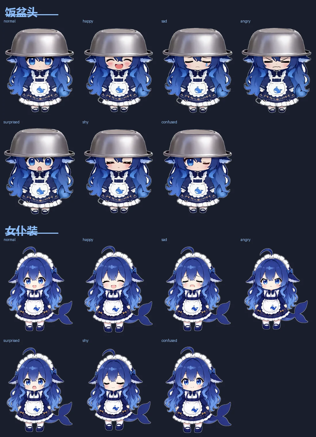 the original Android artwork: standing art plus six expressions